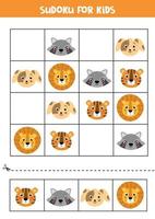 Sudoku game for children. Cute faces of animals.