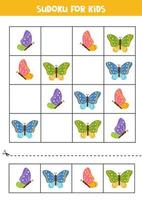 Sudoku for kids. Cute flying colorful butterflies. vector