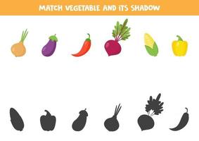 Find the correct shadow of vegetables. Set of healthy products. vector