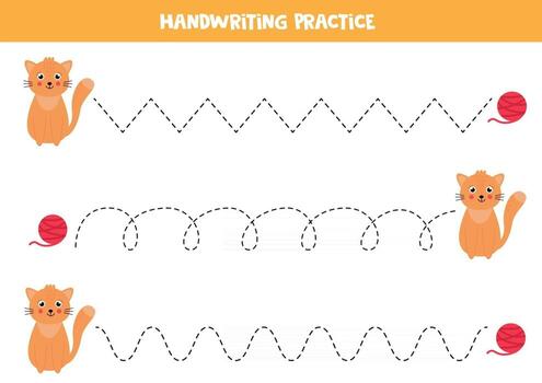 Trace the lines between cute ginger kitten and red ball of thread. vector