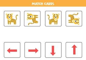 Spatial orientation for kids. Cute cartoon leopard in different orientation. vector