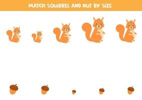 Match squirrel and nuts by size. Worksheet for kids. vector