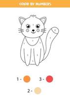 Math coloring page for children. Color cute carton ginger cat. vector