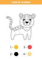 colorear matemáticas para niños. leopardo de dibujos animados lindo. vector