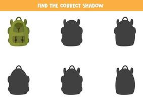 Find the correct shadow of touristic rucksack. vector