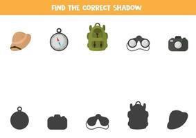 Find the right shadow of travelling tools. vector