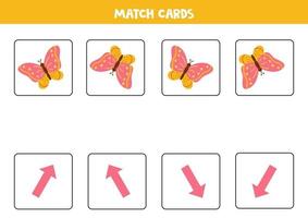 juego educativo para niños. emparejar mariposas y flechas. vector