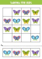 Sudoku for kids. Cute beautiful butterflies. vector