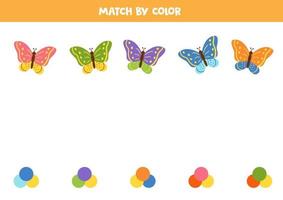 Match cute butterflies and palettes by color. Logical game. vector