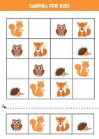 Educational game for children. Sudoku with woodland animals.
