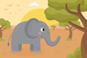 Cute happy gray elephant walking in safari. vector