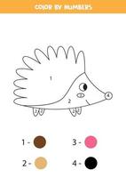 Coloring page by colors. Cute cartoon hedgehog. vector