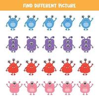 Find monster which is different from others. Logical game for kids. vector