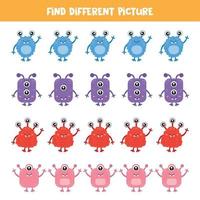 Find monster which is different from others. Logical game for kids. vector