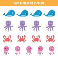 Find picture which is different from others. Sea animals. vector