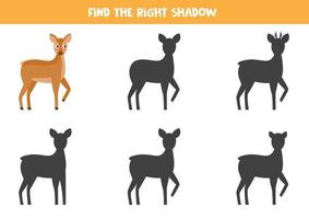 encuentra la sombra correcta de los corzos. juego de lógica para niños. vector