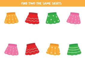 Find two identical girl skirts. Logical game for kids. vector