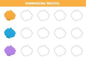 Trace the outline of seashells. Educational worksheet for children. vector