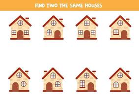 Encuentra dos casas idénticas. hoja de trabajo imprimible para niños. vector