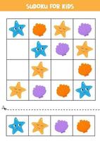 Sudoku game for preschool children. Seashell and starfish. vector