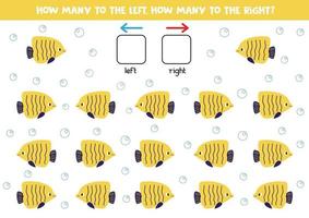Left or right. Count the number of yellow fish. vector