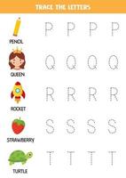 Tracing letters of English alphabet. Writing practice. vector