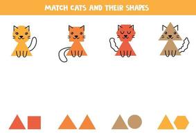 Match cats and their shapes. Logic game for kids. vector