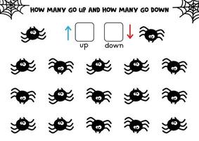 How many black spiders go up and down. Counting game for kids. vector