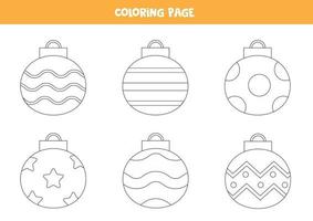 Coloring page with Christmas balls. Game for kids. vector