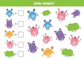 How many monsters are there, counting game for kids. vector