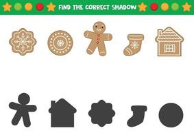 Find the right shadows of Christmas gingerbread cookie. vector