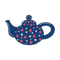 Blue kettle with a pattern in polka dots, Vector illustration