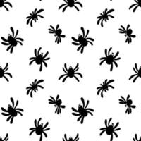 Seamless pattern of a black spider silhouette on a white background. Cute spider pattern. Design for printing, paper, packaging. Template Of Halloween. Vector stock illustration