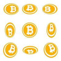 Crypto currency Bitcoin symbol in the circle flat design perspective version set vector illustration isolated on white background