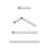 Realistic design of 4 various sizes of white cigarette. Burning, no burning and broken 3d design style vector illustration isolated on white background.