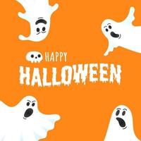 Happy Halloween text postcard banner with ghosts vector