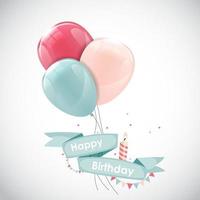 Color Glossy Happy Birthday Balloons Banner Background Vector Illustration