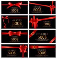 Gift Voucher with Red Bow and Ribbon Set Template For Your Busin vector