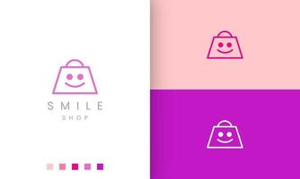 shopping bag smile logo in simple and modern style vector