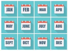 Month Dates Flat Icon Set with Long Shadow. Vector Illustration