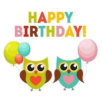 Cute Owl Happy Birthday Background with Balloons and Place for Y vector