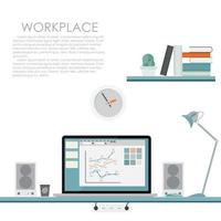 Modern Workplace. Vector illustration. Flat Computing Background