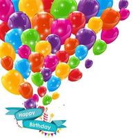 Happy Birthday Card Template with Balloons, Ribbon and Candle Ve vector