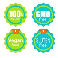 Gmo Free, 100 Natutal, Vegan Food and Gluten Label Set vector