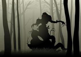 Scary Monster In Dark Woods vector