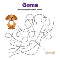 vector illustration. game for children preschool age. maze or labyrinth for kids. help the puppy to find a bone. tangled road.