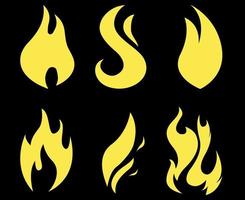 Ilustración de icono de diseño amarillo de colección de antorcha de fuego abstracto con fondo negro vector