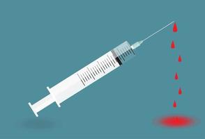 Syringe with needle on blue background - shot. Vector Illustra