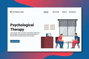 A man complains to a psychiatrist about his problem. Psychological landing page template. vector