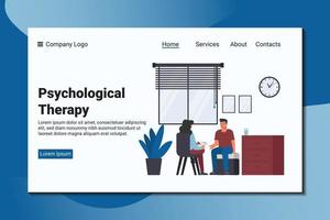A man complains to a psychiatrist about his problem. Psychological landing page template. vector